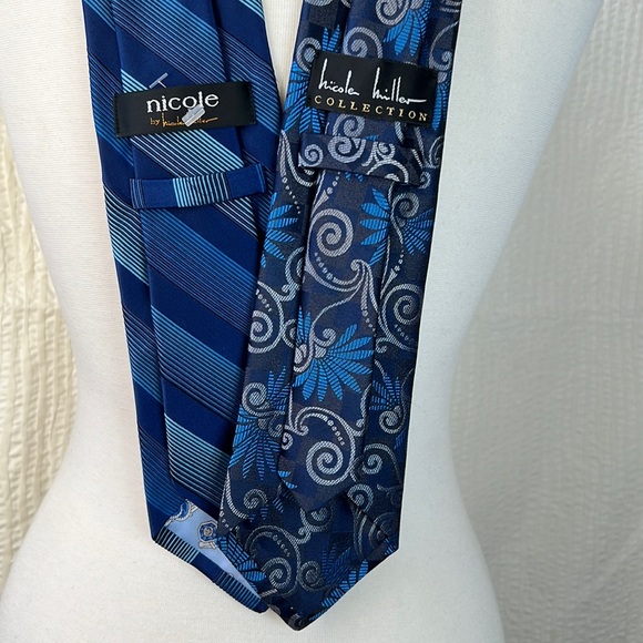 Nicole Miller Silk Wide Blue Stripe Mens Necktie Neck Tie 4x59 - Picture 14 of 15